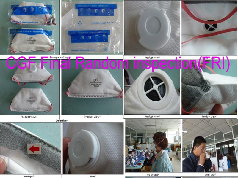 China CGF Final Random inspection(FRI) for medical mask,surgical mask,Facciale filtrante monouso pieghevole convalvola and medical products inspection