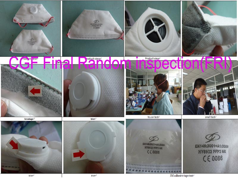 China CGF Final Random inspection(FRI) for medical mask,surgical mask,Facciale filtrante monouso pieghevole convalvola and medical products inspection