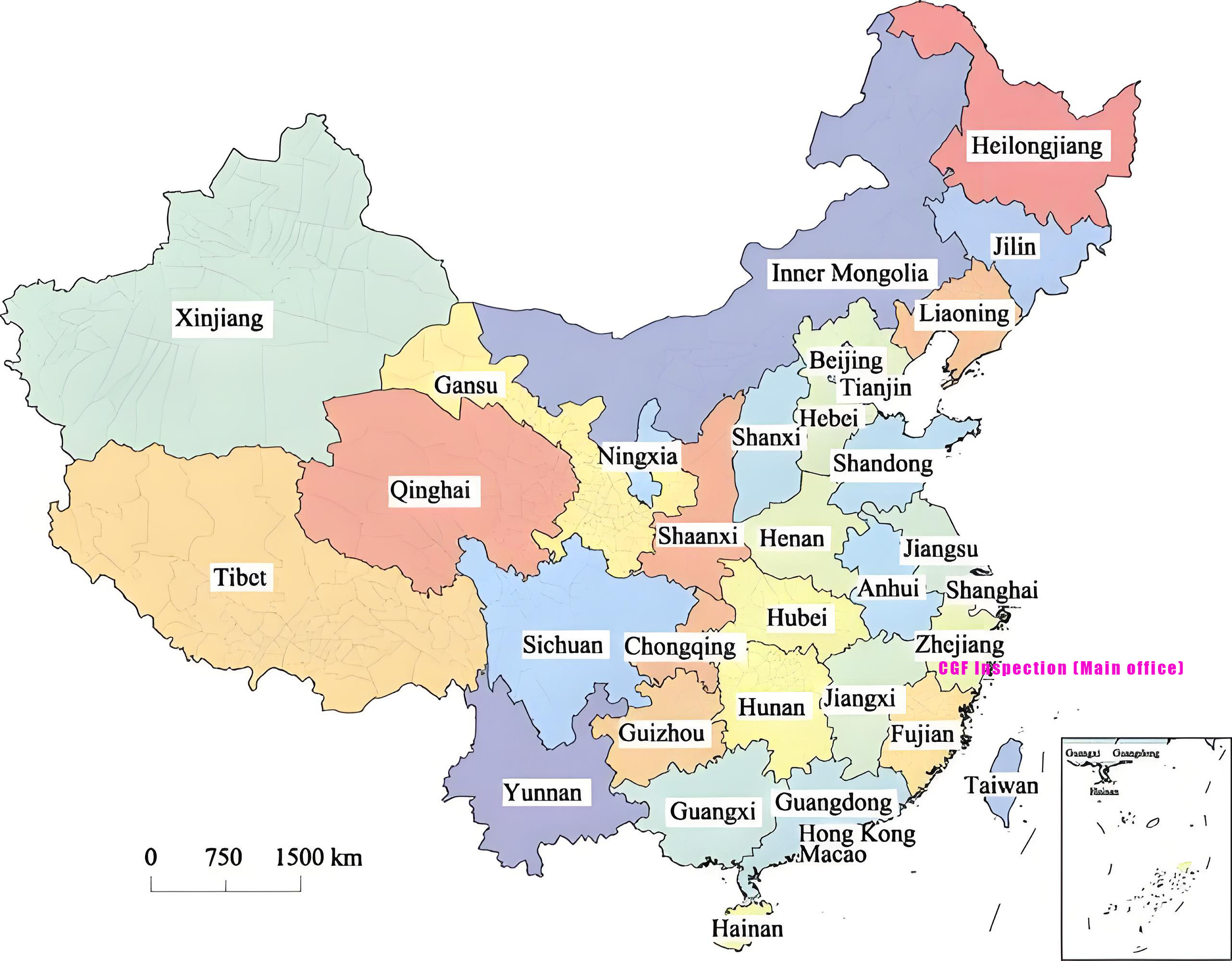 Map of China showing CGF Inspection coverage regions
